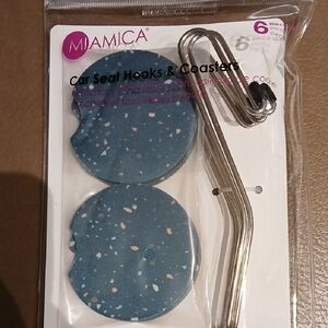 Miamica Blue Car Seat Hooks & Coasters Set